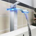 (EU Lager) LED Waschtischarmatur Bad Modern Wasserfall Glas Chrom(Tall)