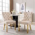 Esszimmerstuhl 2er-Set aus Samt in Beige