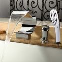 Zeitgenössische Wasserfall Badewannenarmatur Wasserhahn mit Handbrause - Chrom-Oberfläche