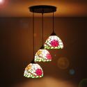 (EU Lager)Tiffany Pendelleuchte Rustikal Antik Stil Glas Lampenschirm 3 flammig 8 Zoll
